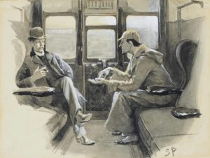 Sherlock Holmes and Watson discuss the Silver Blaze mystery in a train car