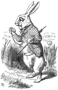 John Tenniel's classic black-and-white drawing of the White Rabbit from Alice in Wonderland